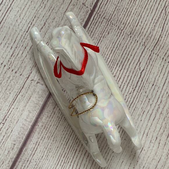 White Iridescent Rocking Horse Ornament with Red Bow and Bell 3 1/4" Tall - Picture 6 of 16